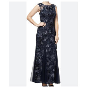 ALEX EVENINGS navy 3D floral mother of the bride dress sz 14